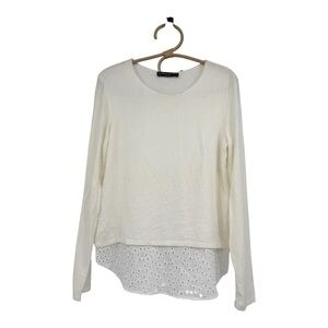 NEW Generation Love Twofer  Ivory Layered Knit Top Eyelet Lace Hem LS Sample M